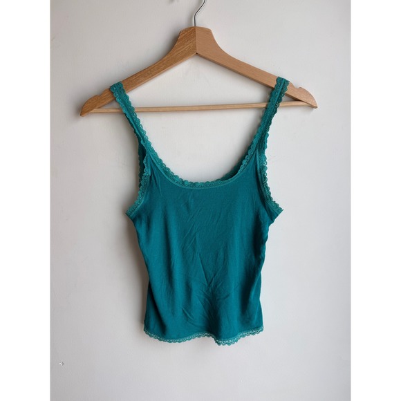 American Eagle Outfitters Tops - American Eagle AEO Teal Lace Trim Tank Top Size XS